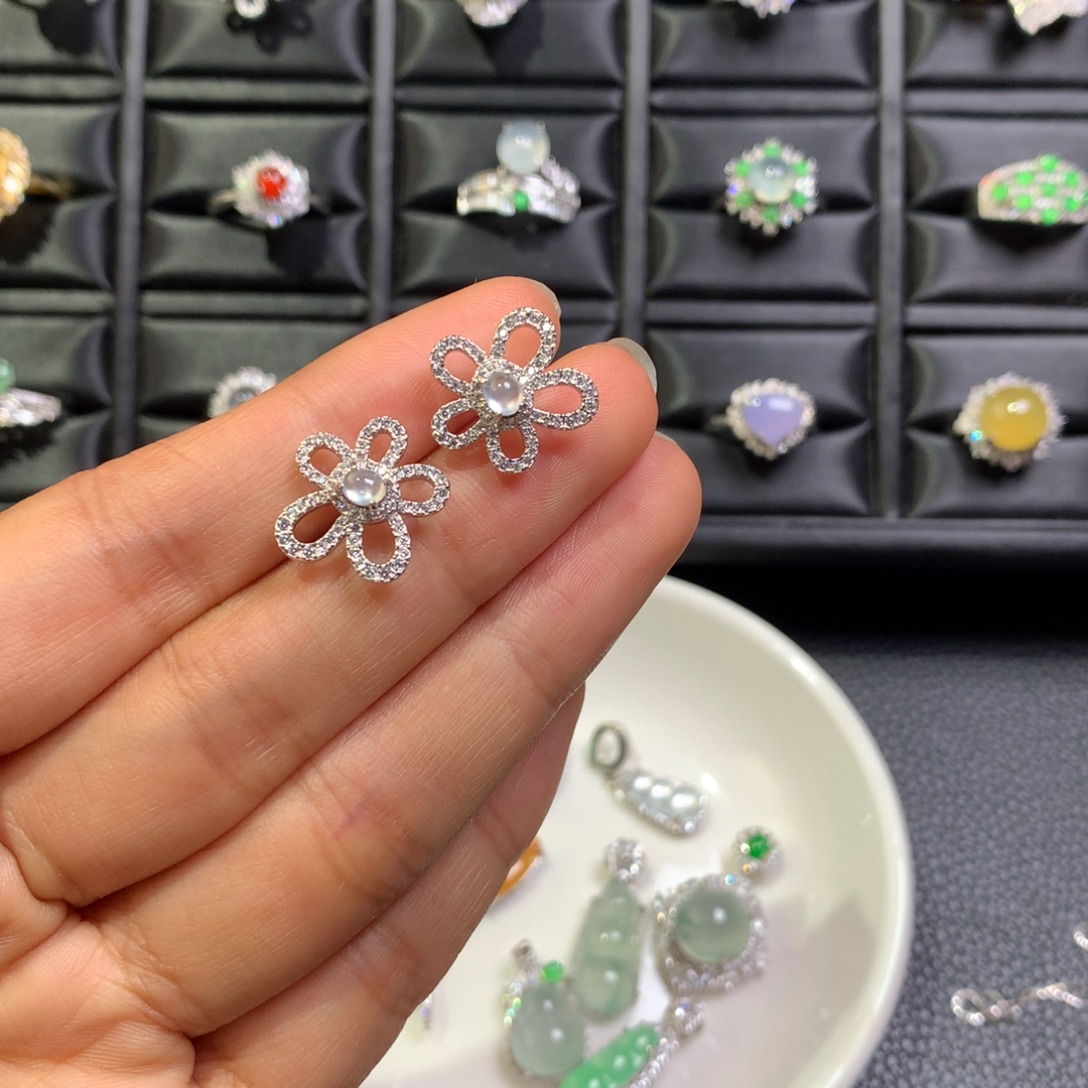 翡翠银S925镶嵌耳饰