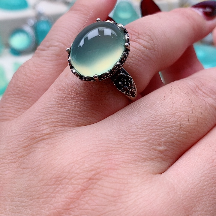 蛇纹石玉戒指银S925镶嵌