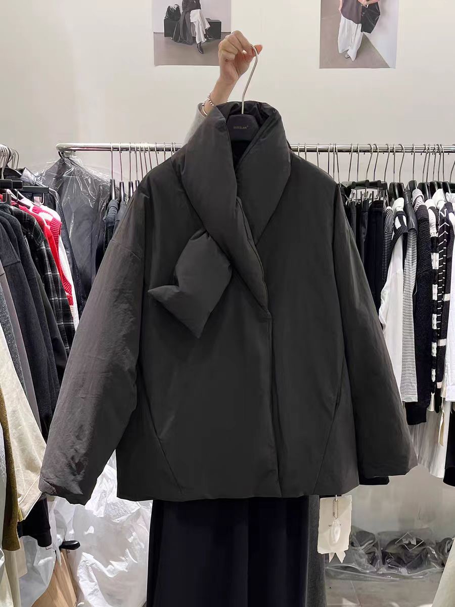 围巾领毛领黑色厚款拉链中长款百搭韩版保暖