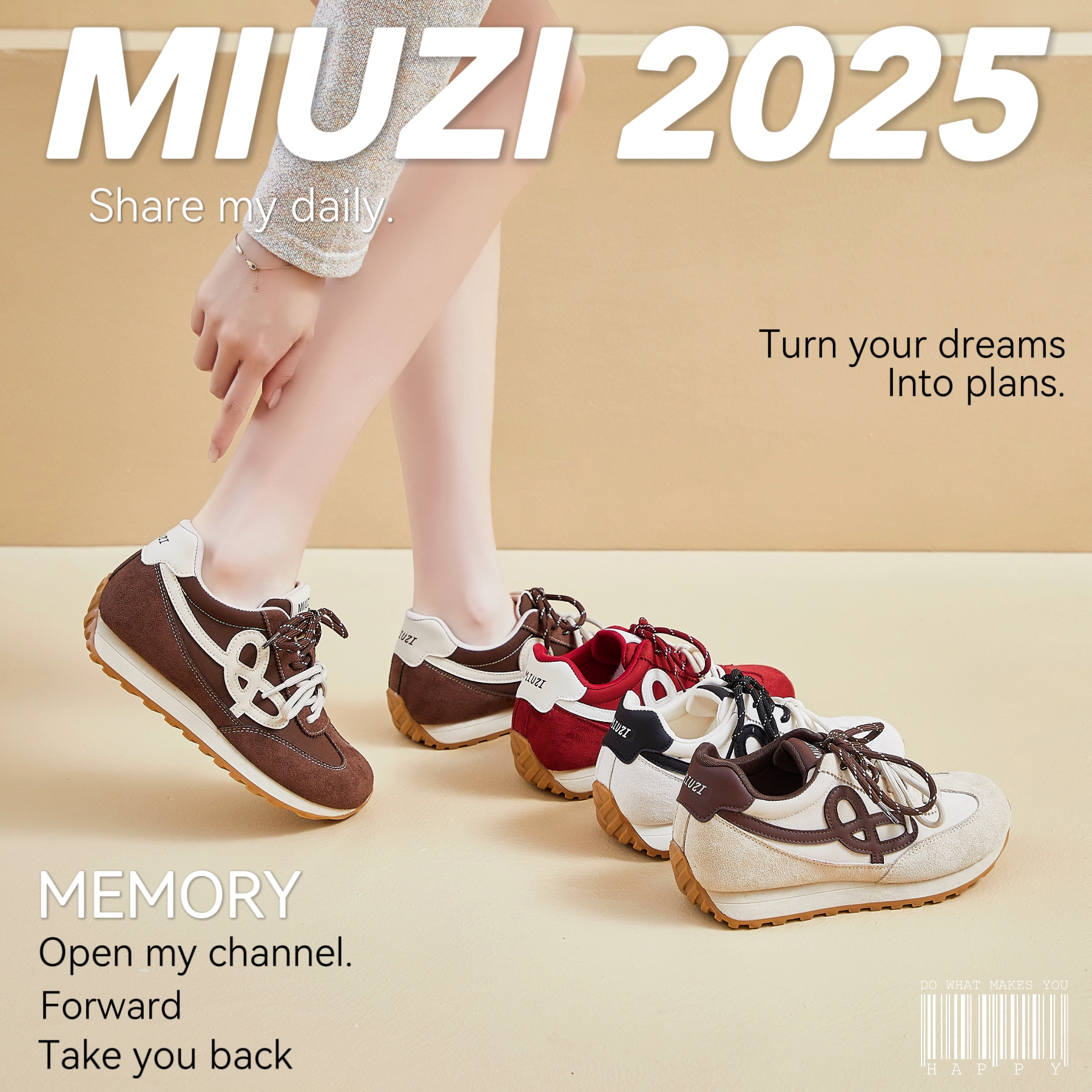 MIUZI谬姿 日系秋季新款多巴胺内增高阿甘鞋女潮休闲百搭德训鞋