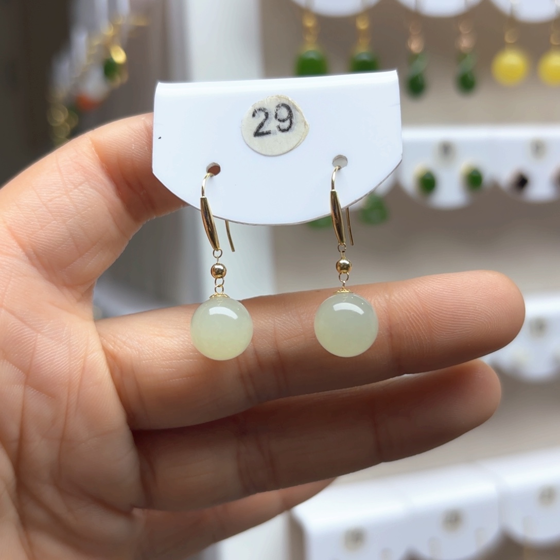 和田玉耳饰18K金镶嵌