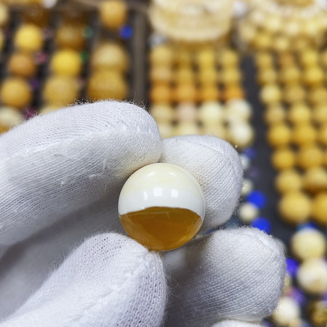 蜜蜡珠宝奇石未镶嵌14.3mm阴阳金瓷白款｜圆珠·段掌柜