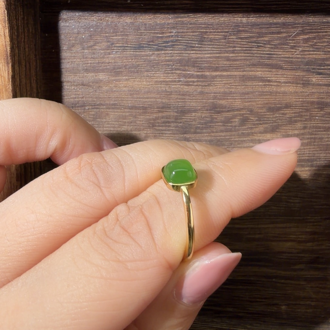 和田玉（碧玉）银S925镀金镶嵌戒指