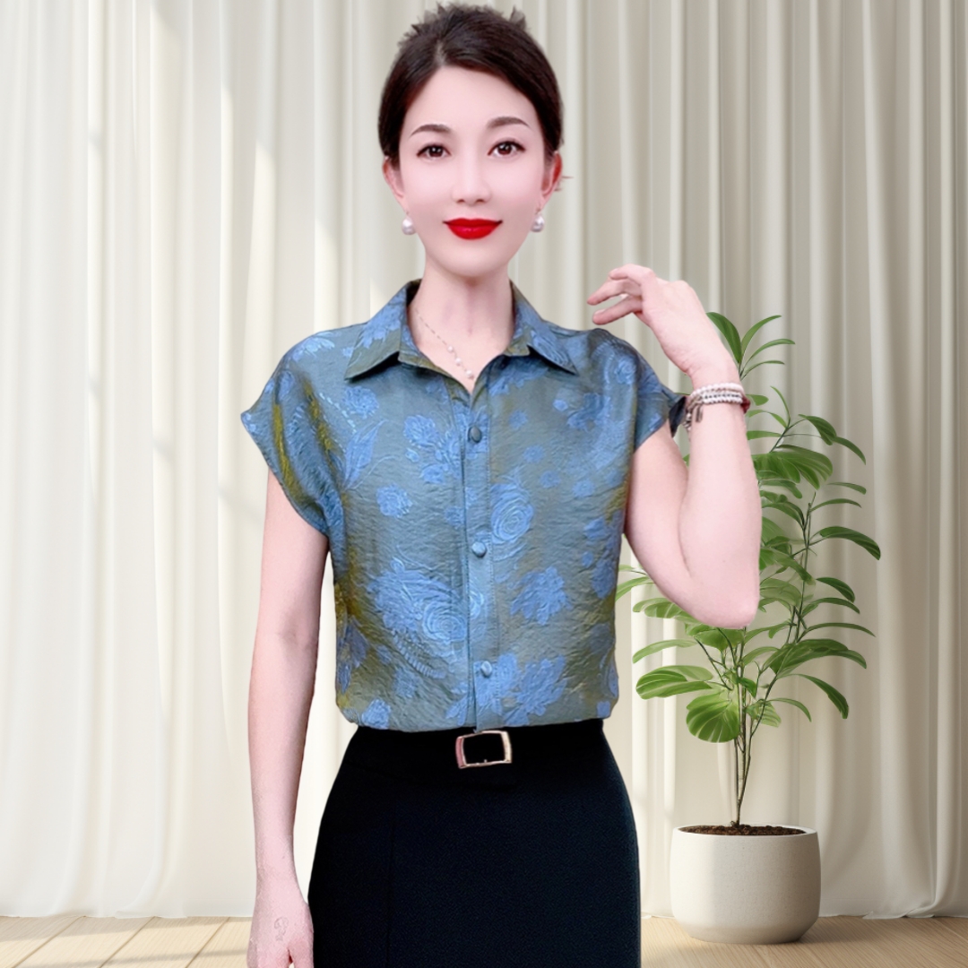 680款琉璃锦缎洋气衬衣休闲百搭气质显瘦大码衬衫女士设计感上衣