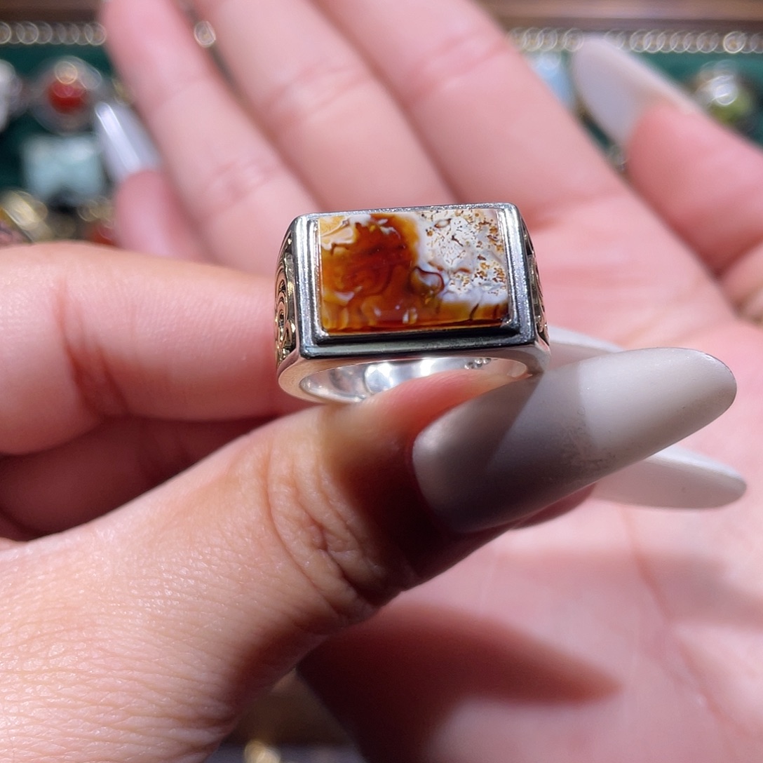 琥珀银S925镶嵌戒指戒指