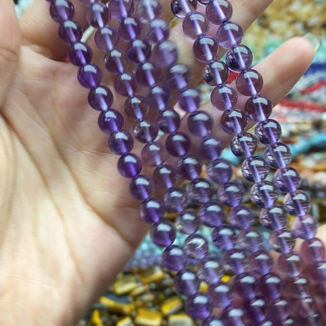 玛瑙/玉髓未镶嵌珠宝半成品一条纯天然紫水晶圆珠7mm