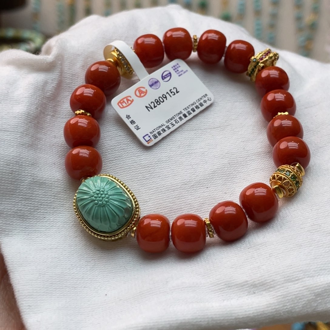 南红玛瑙手链银S925镶嵌