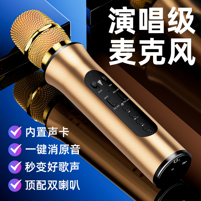 蓝牙话筒音响一体麦克风无线自带声卡手机家用KTV户外K歌