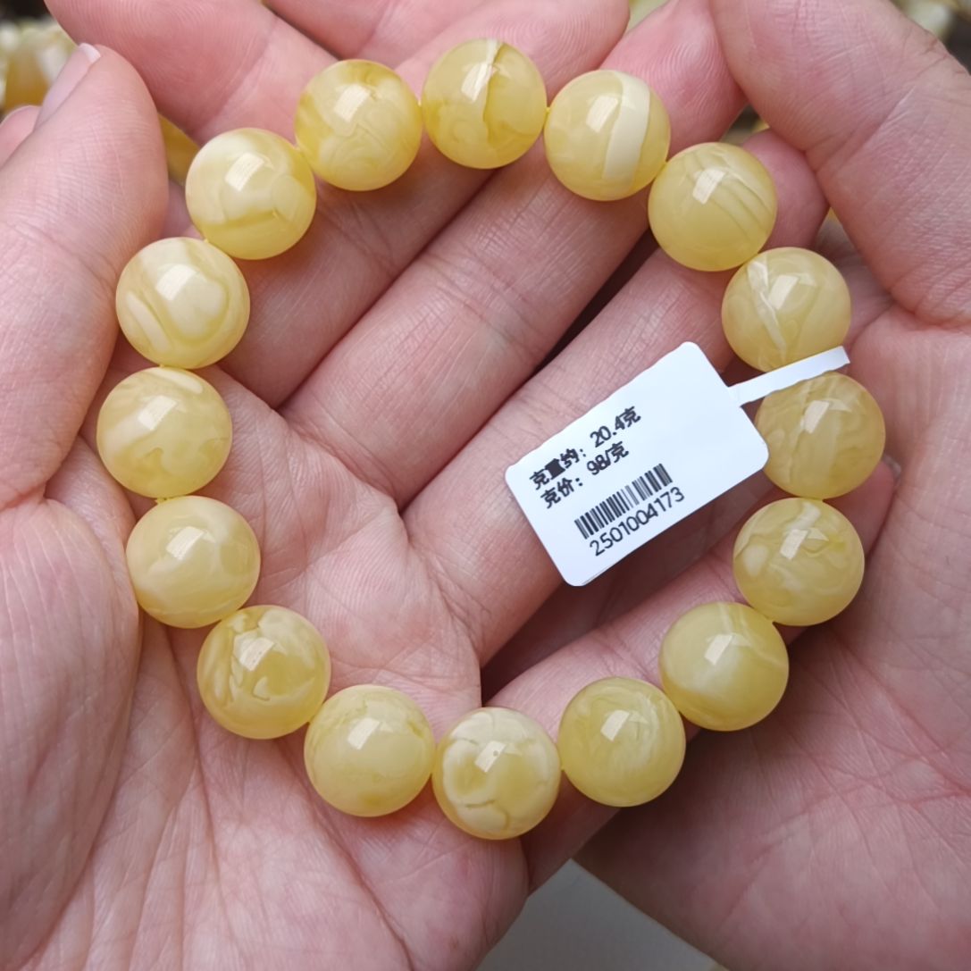 未镶嵌蜜蜡手链13圆珠满蜡妖花