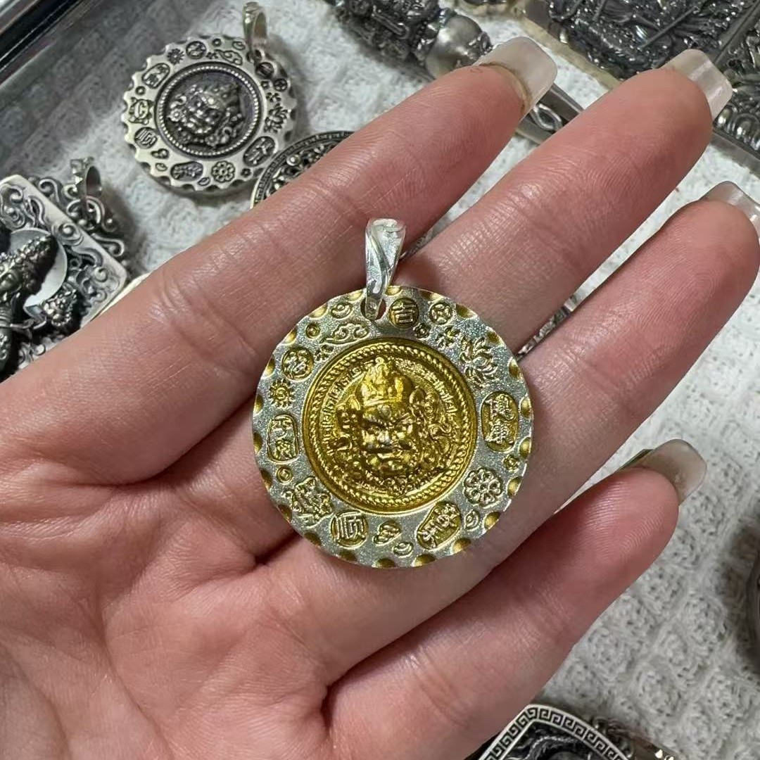 吊坠足银 纯银吊坠黄财神描金版12克