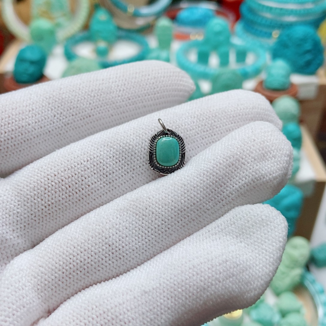 绿松石银S925镶嵌侧挂