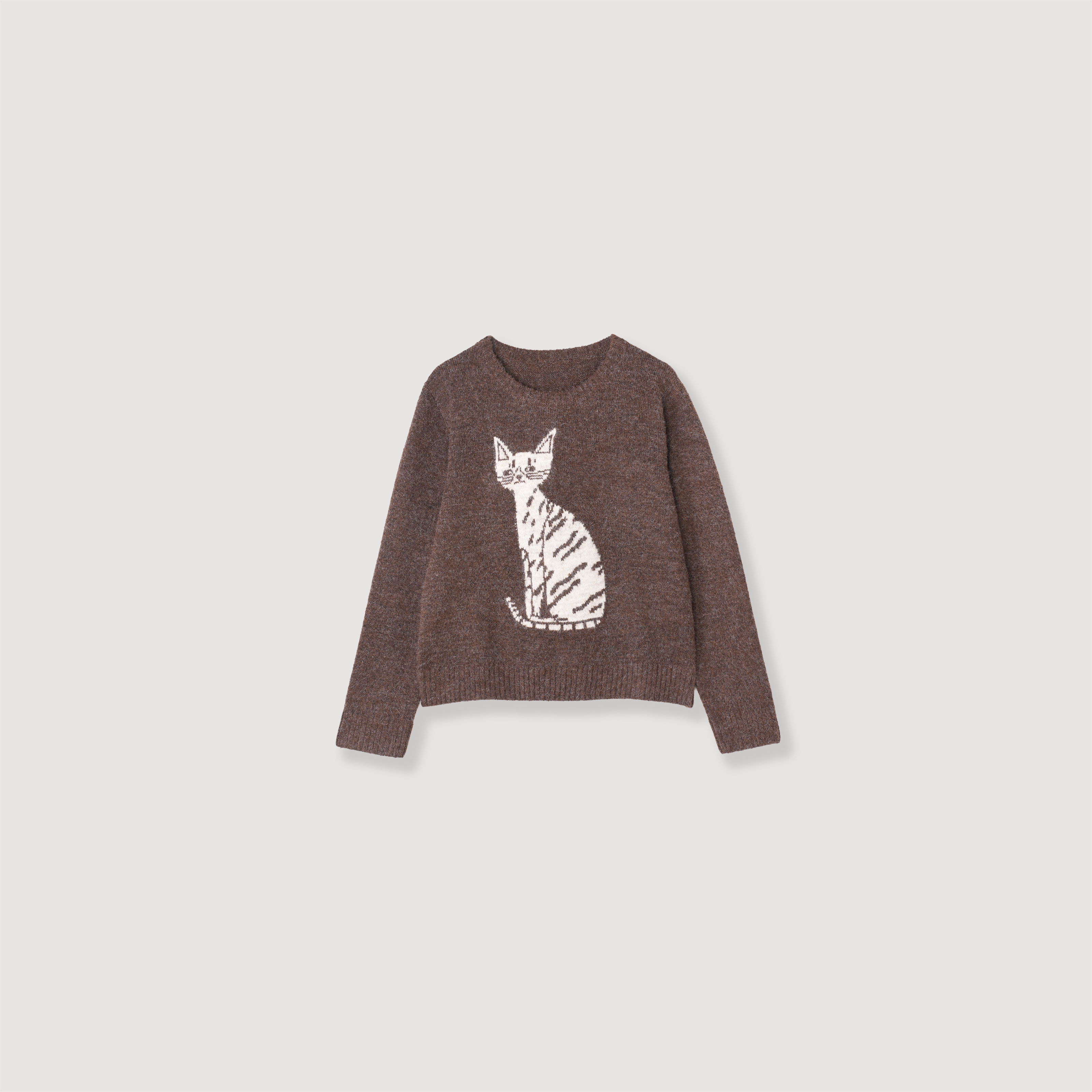 【慵懒猫】经典秋冬慵懒风猫咪提花羊毛混纺圆领针织衫AL001