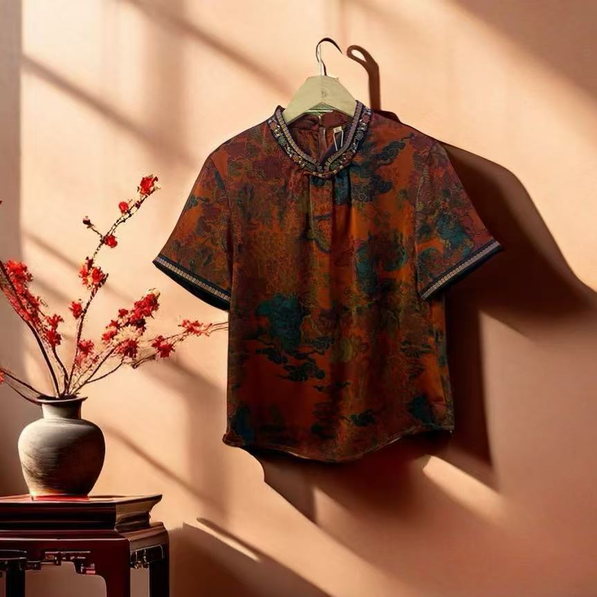 透气凉爽妈妈装秋冬季新款笙歌鼎沸复古刺绣中式小衫洋气