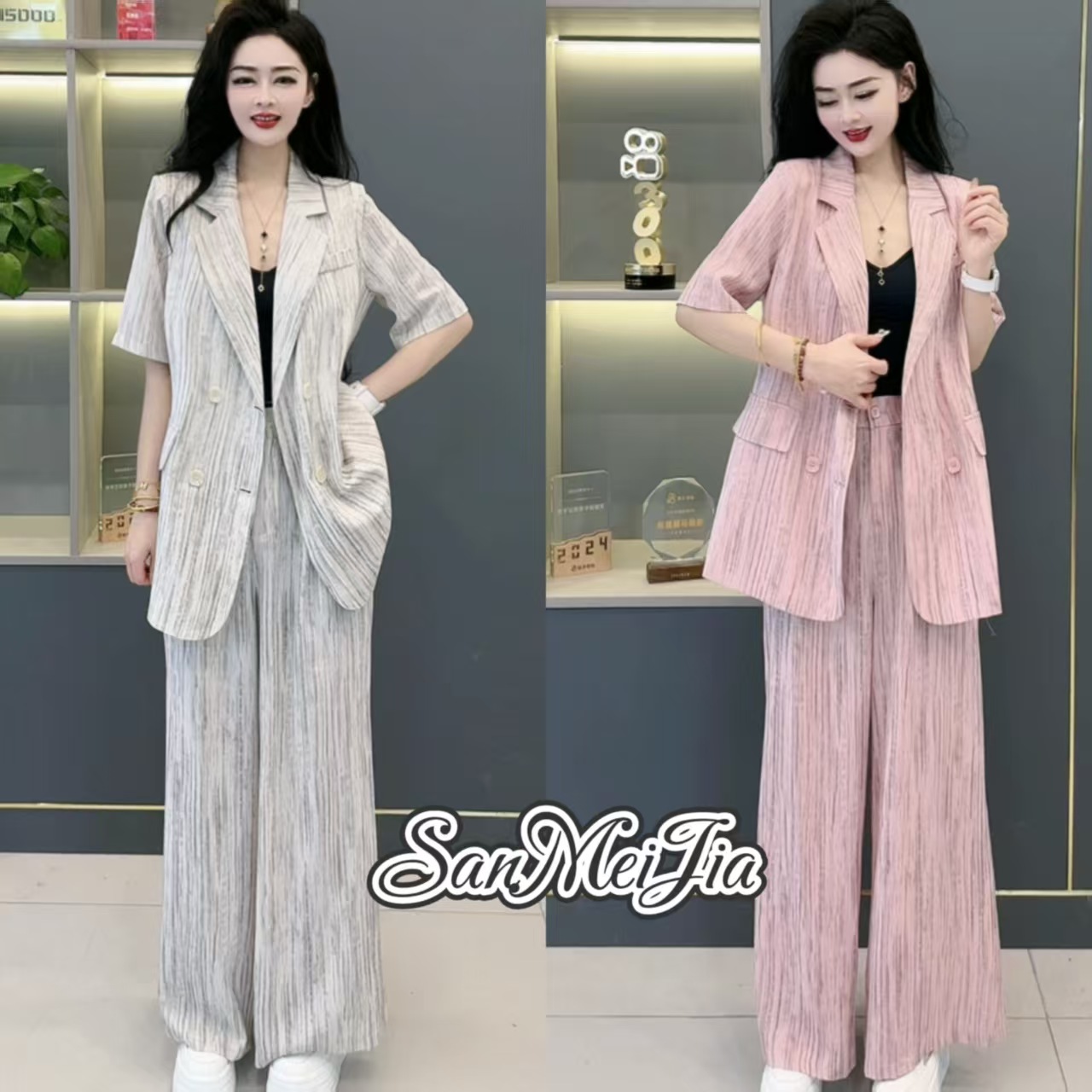 时尚西服套装女2025春夏装新款短袖西装高级感休闲薄款两件套2241