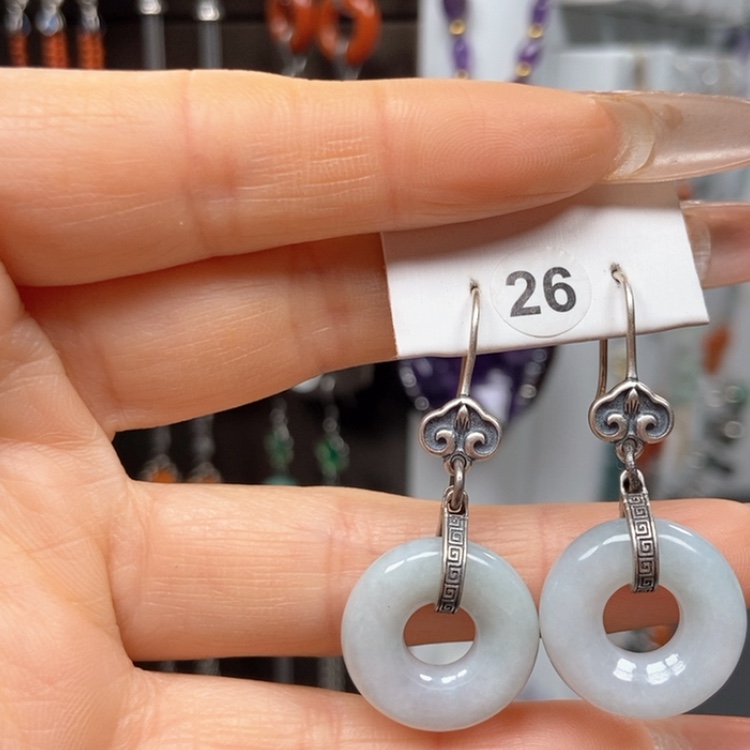 【闪购商品】翡翠耳饰银S925镶嵌耳饰