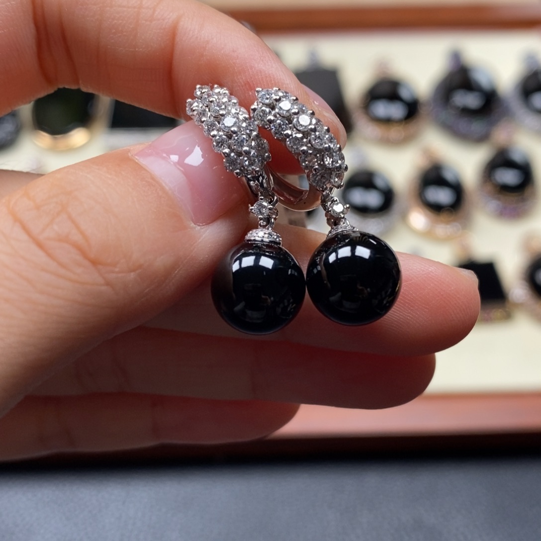 翡翠耳饰18K金镶嵌雾*珠子