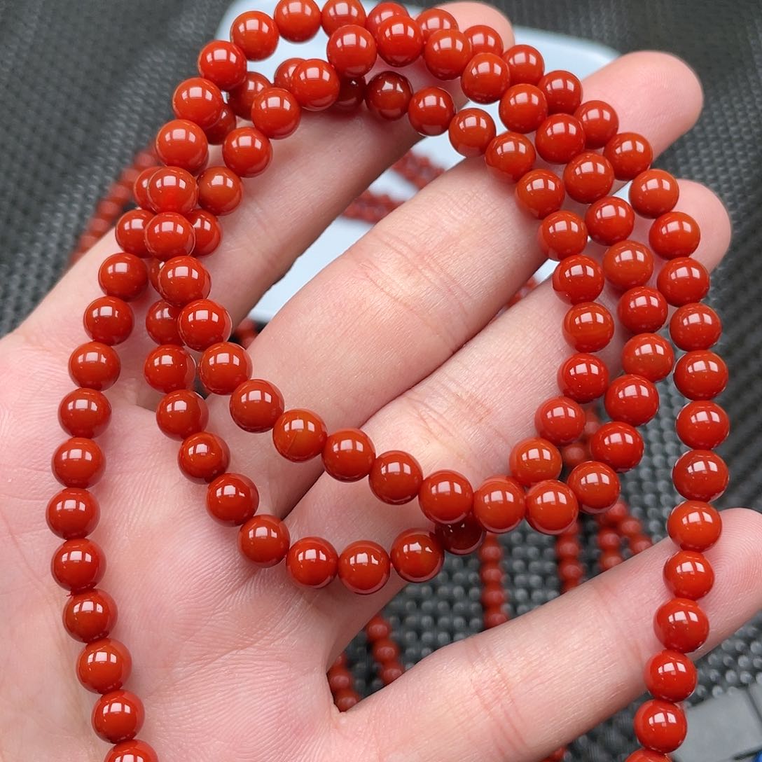 南红玛瑙6mm柿子红圆珠108长链未镶嵌
