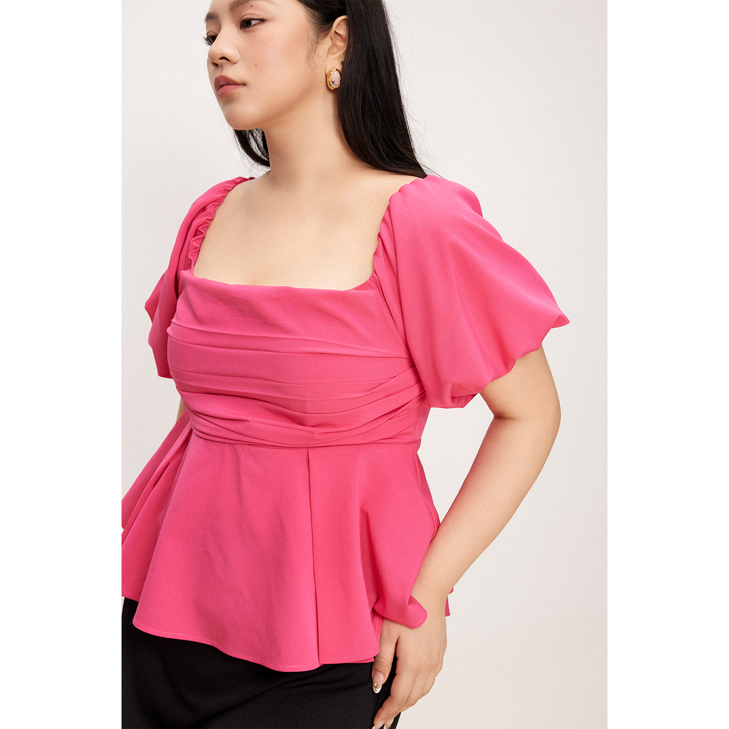 【折扣款】PLUSMALL 轻法芭比 方领泡泡袖A字半身裙套装PM2505242