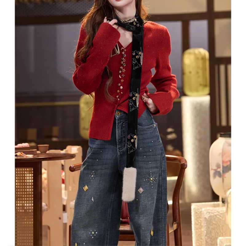 吞吞秋冬1月11号上新【好运连连 红色】显瘦毛衣女