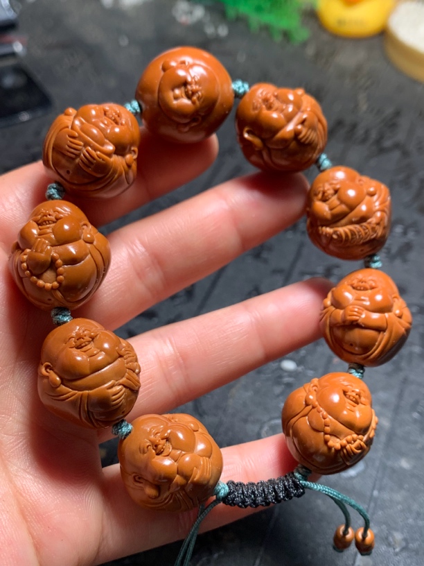 橄榄核雕刻【光背弥勒】2.0左右尺寸文玩手串