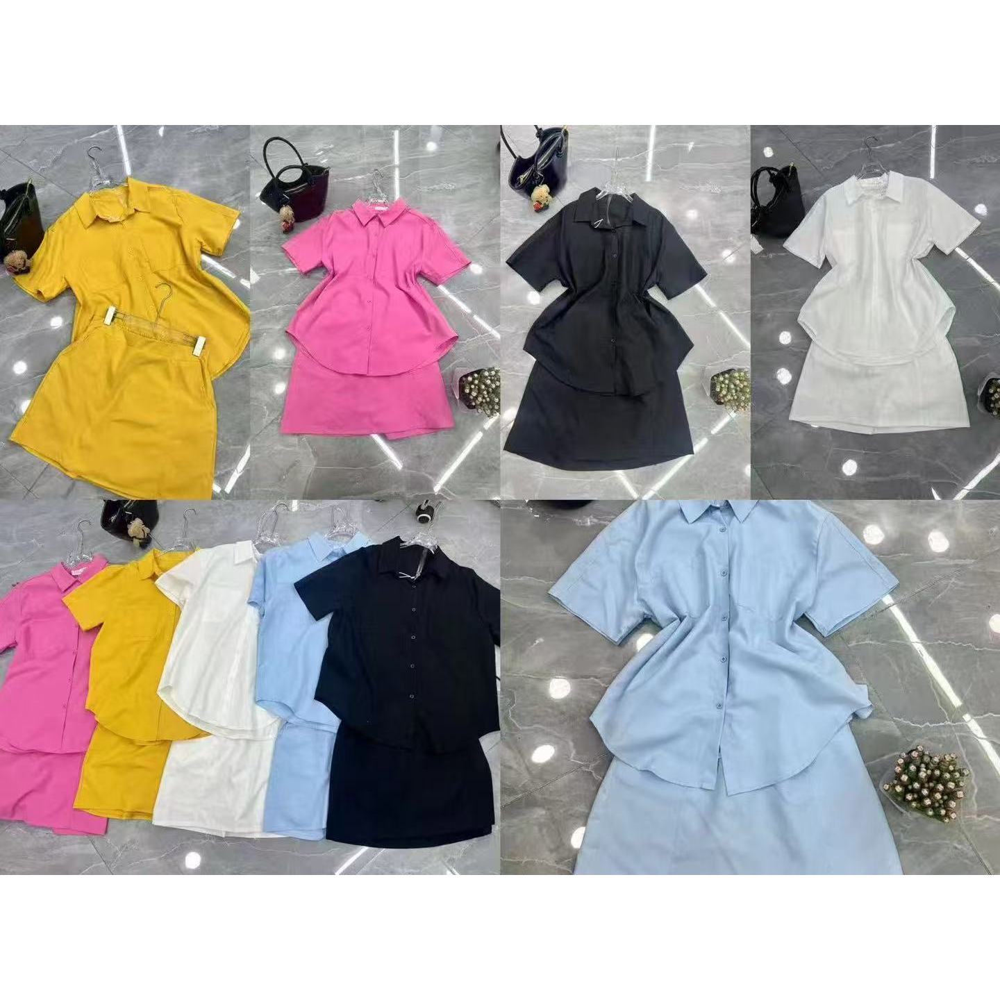 姜小牙《简色都市》微胖大码糖果衬衫裤裙两件套装2505