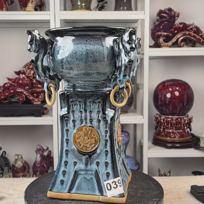 摆件钧瓷摆件神後鎮鈞瓷