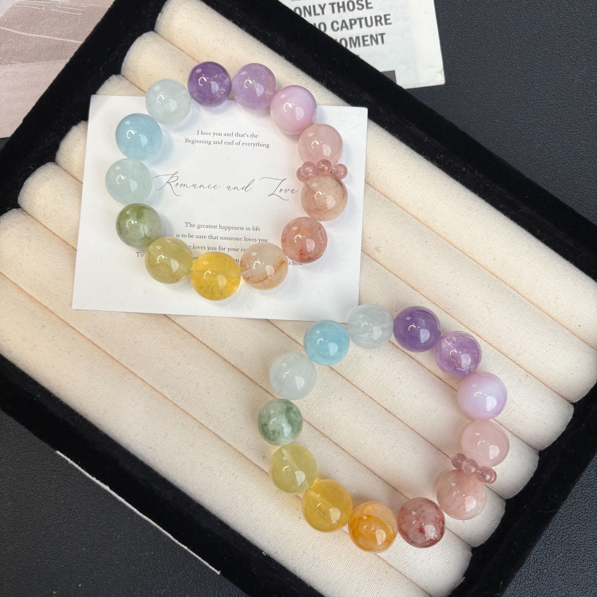 [彩虹]天然水晶紫水+粉水+萤石轻奢手链多样性发一 T1372