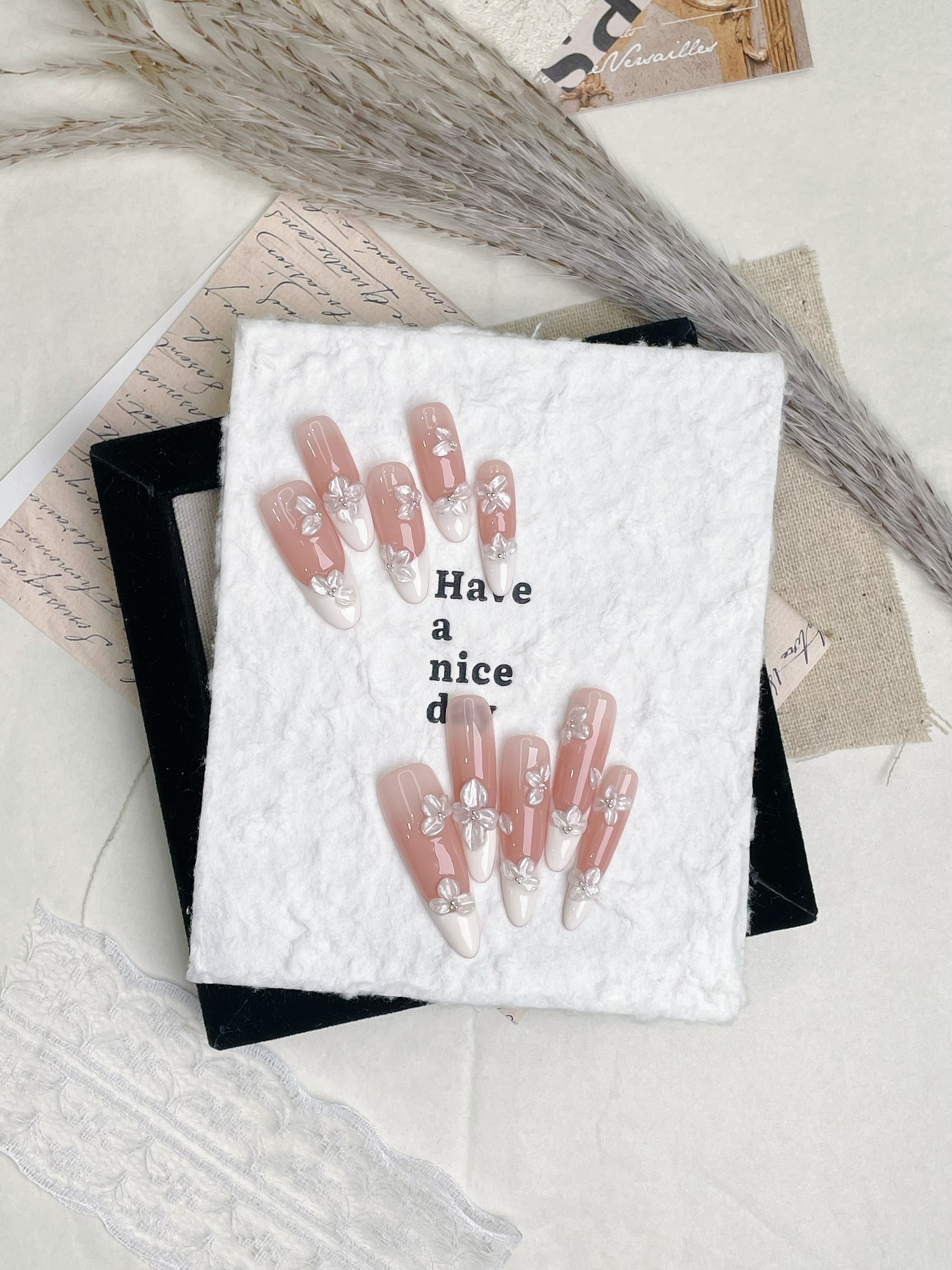 百合冰晶花-钢蛋纯手工美甲-送工具包-掉钻包补