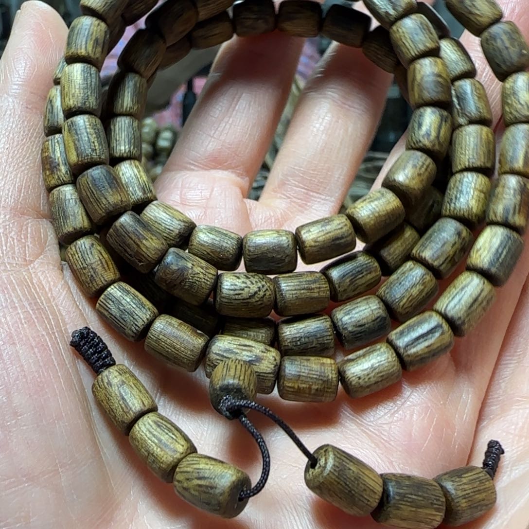 沉香手串绿奇楠沉香桶珠多圈手串23克+