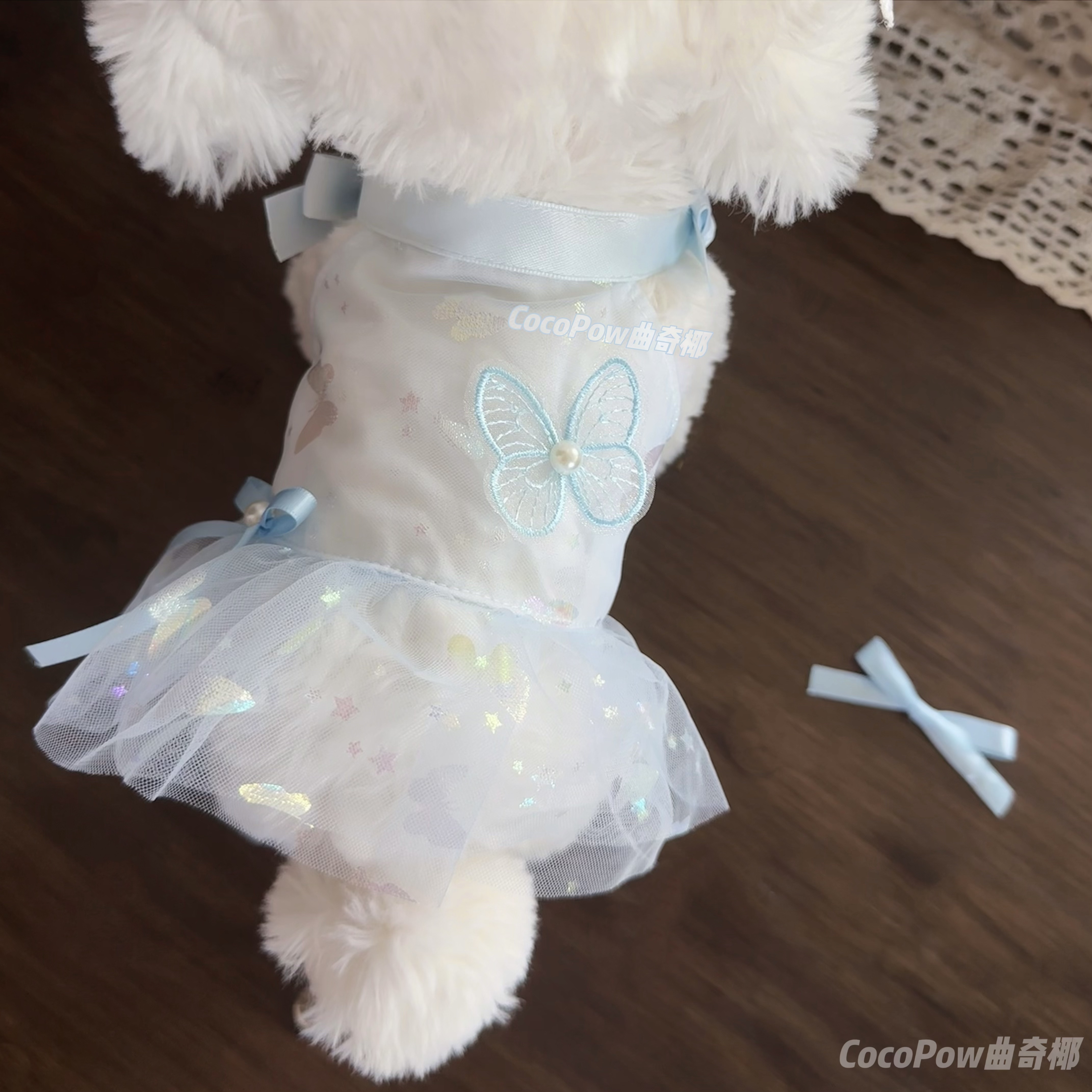 曲奇椰自制|蝴蝶蓝纱裙春夏宠物薄款猫狗公主甜美马尔济斯西施