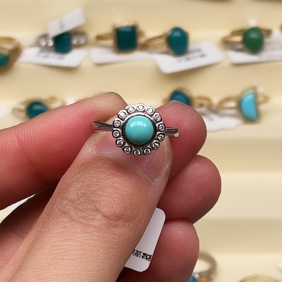 绿松石戒指银S925镶嵌戒指