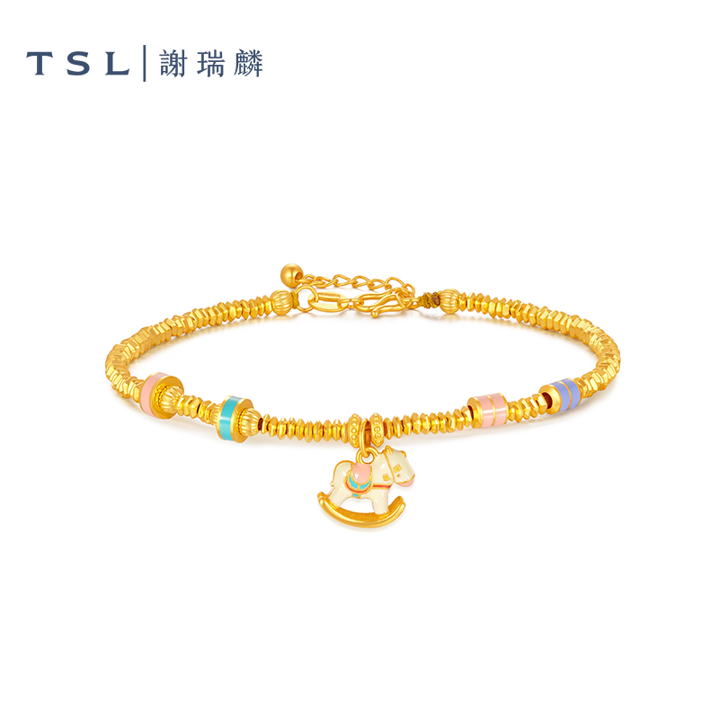 TSL/谢瑞麟计价足金999木马珐琅彩盘缠女款黄金手链新年送礼