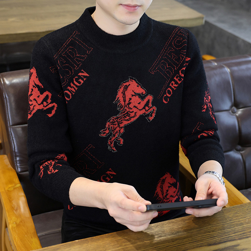 潮男冬季新款毛衣马年潮流时尚百搭加厚保暖帅气提花品质秋冬毛衣
