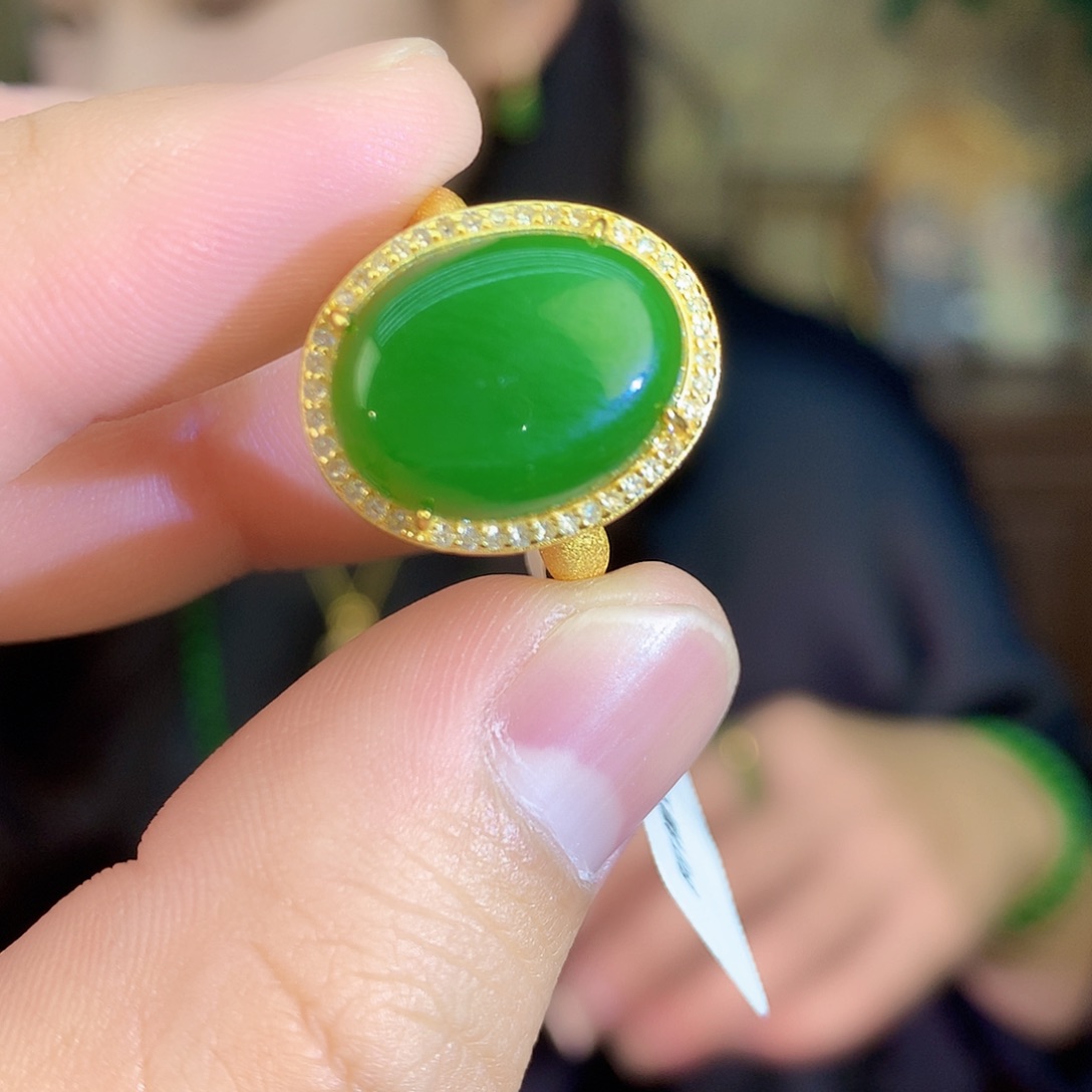 吊坠(不含链)银S925镶嵌和田玉（碧玉）戒指