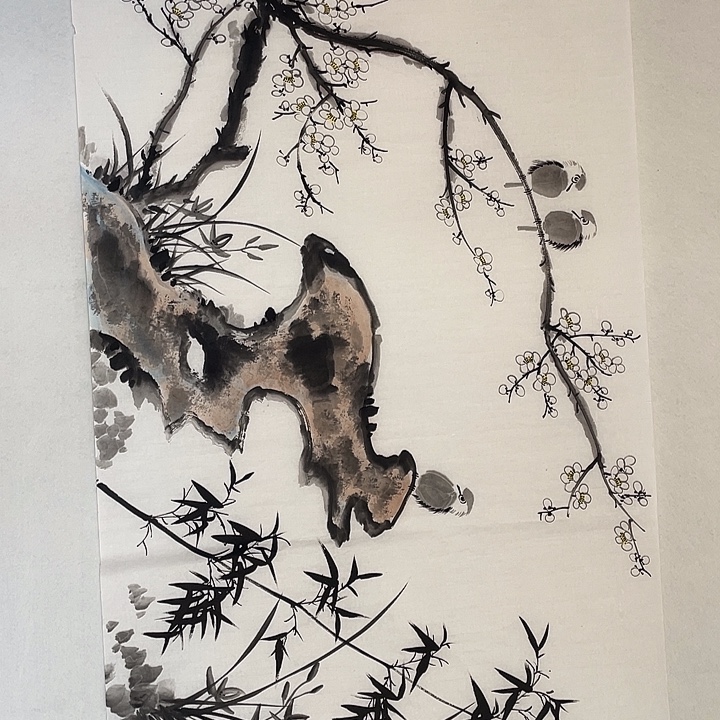 圆形四尺花鸟霍贾老师合作