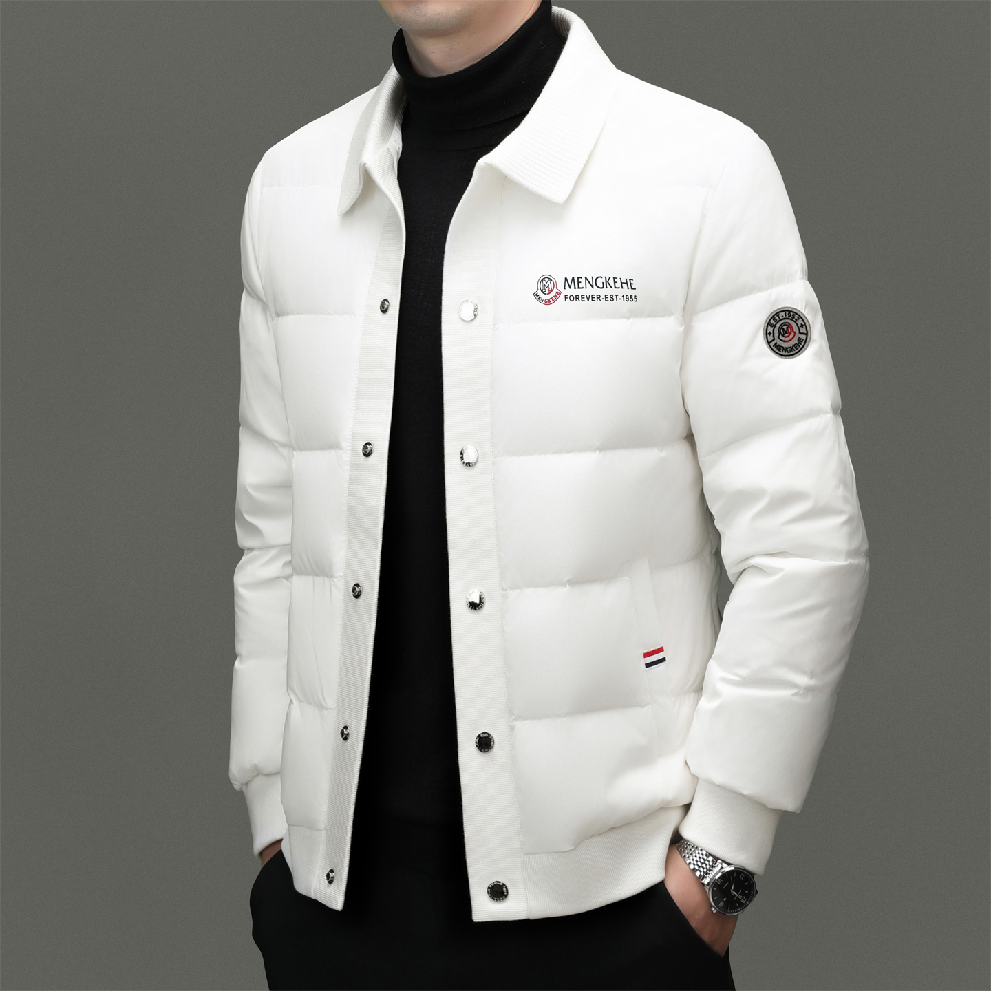 【轻奢大牌】 冬季保暖厚款时尚短款白鸭绒羽绒服男