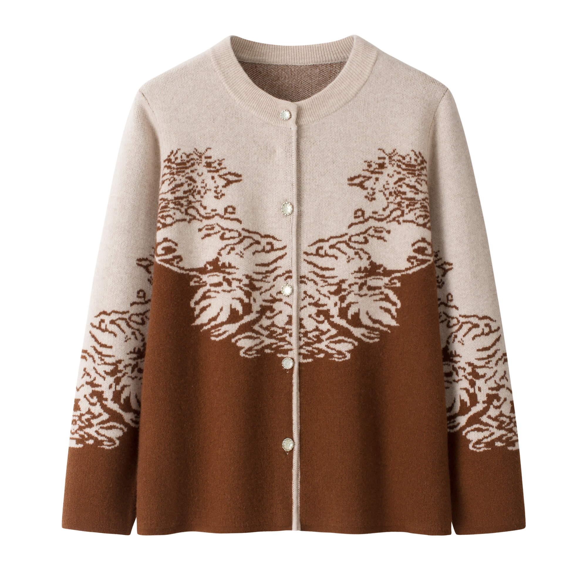 女装常规时尚风中老年女装休闲风加厚短款大花中老年圆领羊绒秋冬