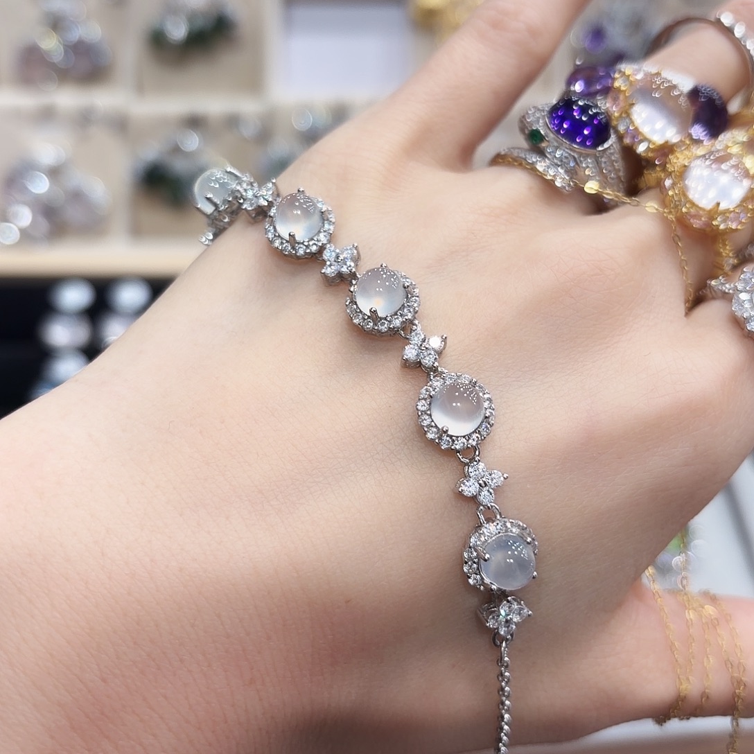 好***.岫玉银S925镶嵌手链