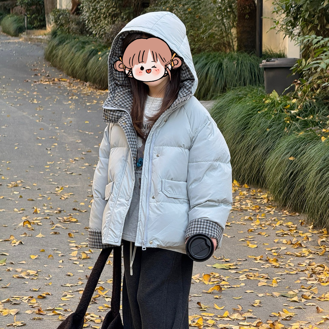 女大童冬季新款拼接连帽加厚保暖外套羽羽服