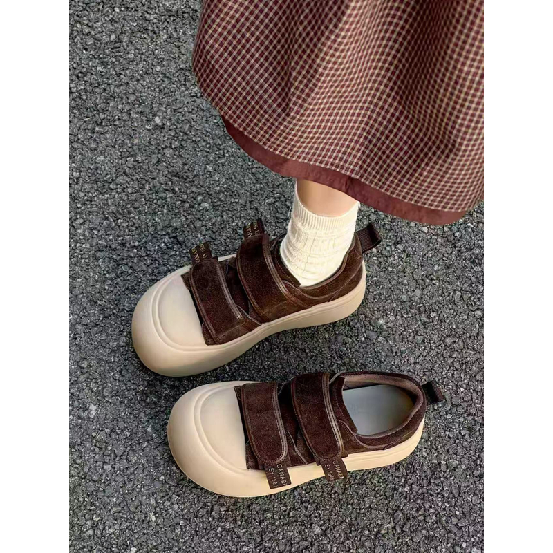 热家2025秋冬新款加厚板鞋韩系圆头厚底魔术贴休闲鞋K659