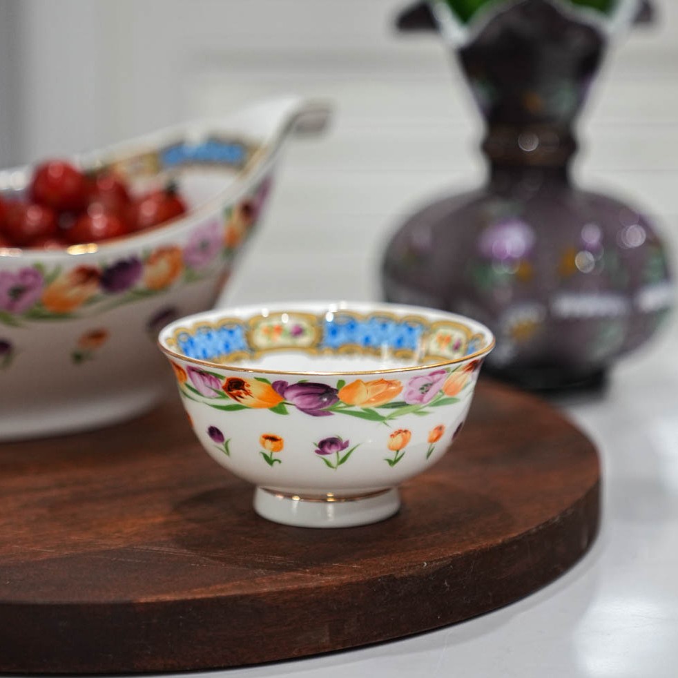 【奇居巍】郁金香系列描金4.5寸高脚碗小汤碗米饭碗#W044