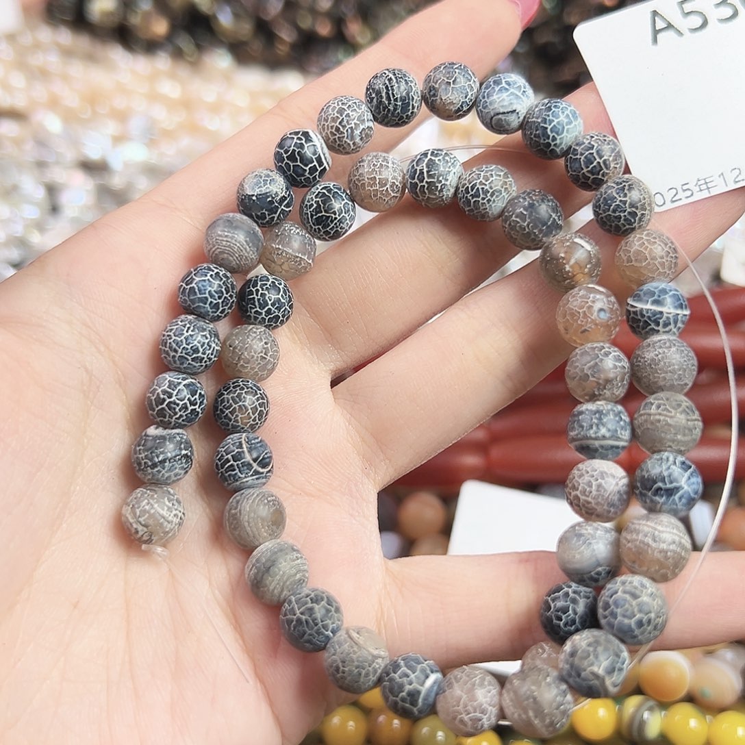 玛瑙/玉髓合金珠宝半成品a536天然龙鳞纹玛瑙8mm圆珠一条