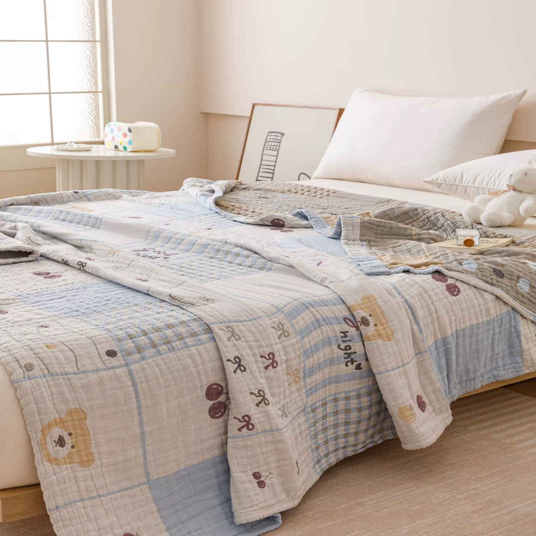 毛病大 处理品！四层纱单人盖毯150*200微瑕～D047（会起球 会缩水