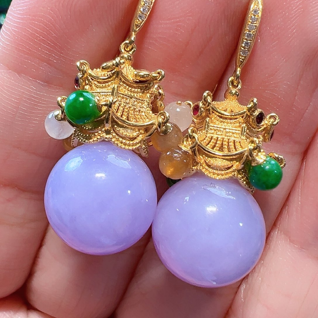 翡翠耳饰18K金镶嵌签收后24小时鉴赏期