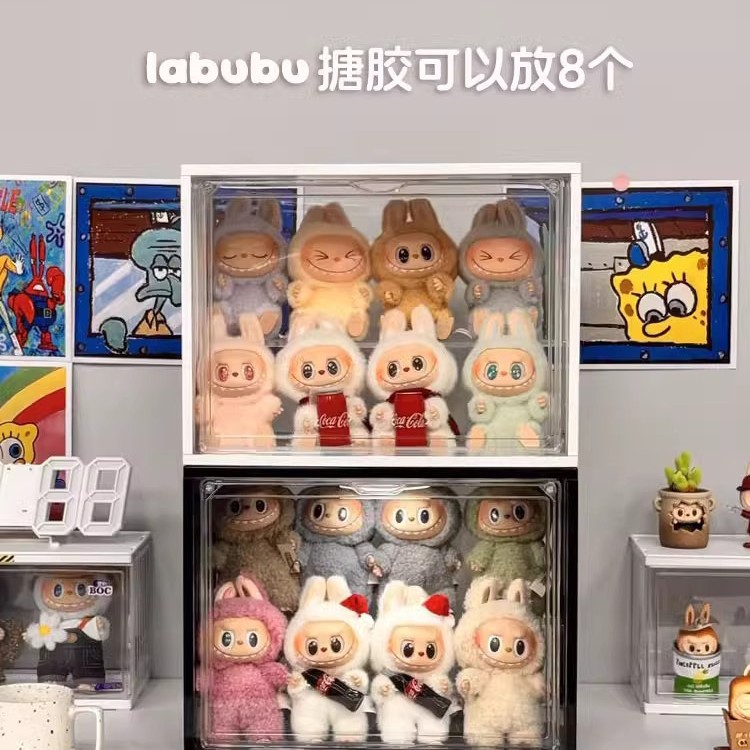 labubu搪胶娃娃展示盒透明防尘收纳盒泡泡玛特盲盒展示盒拉布布