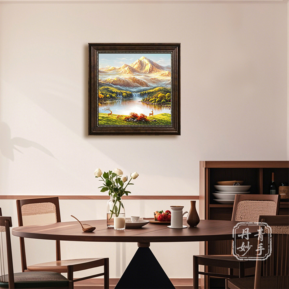  【欧框】聚宝盆山水画玄关入户进门餐厅背景挂画复古平面高档壁画