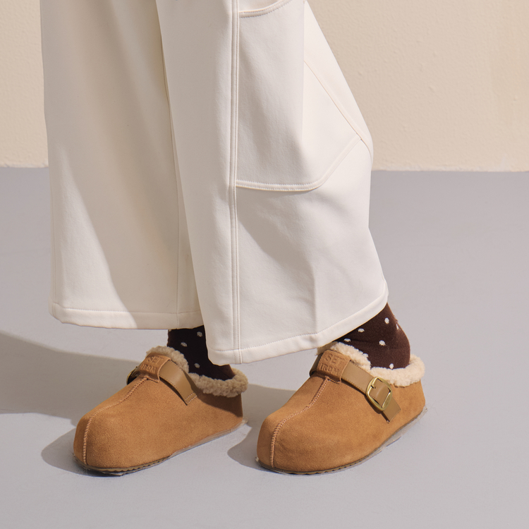 西町村屋复古感半拖女鞋冬季新款韩系百搭拼缝设计拖鞋XHAD20017