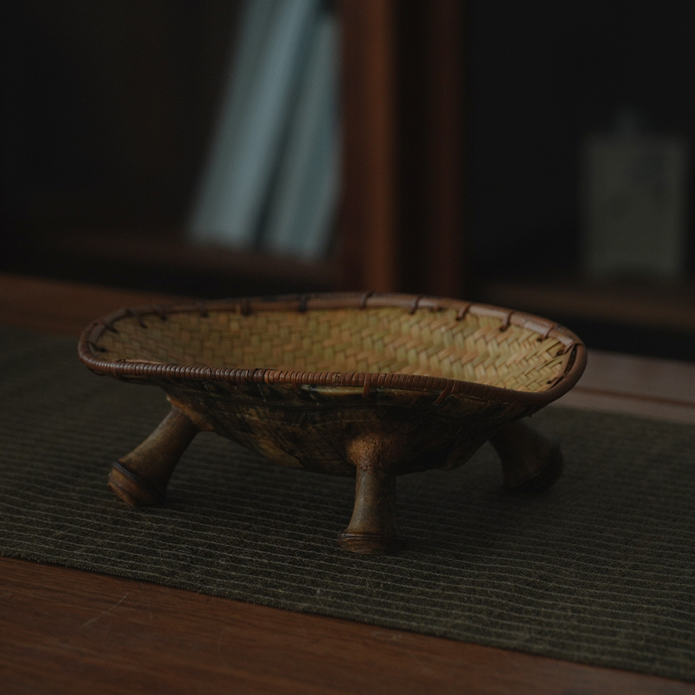 【富甲】竹编席面龟甲果盘收纳盘家用茶叶喝茶器具茶桌摆件收纳
