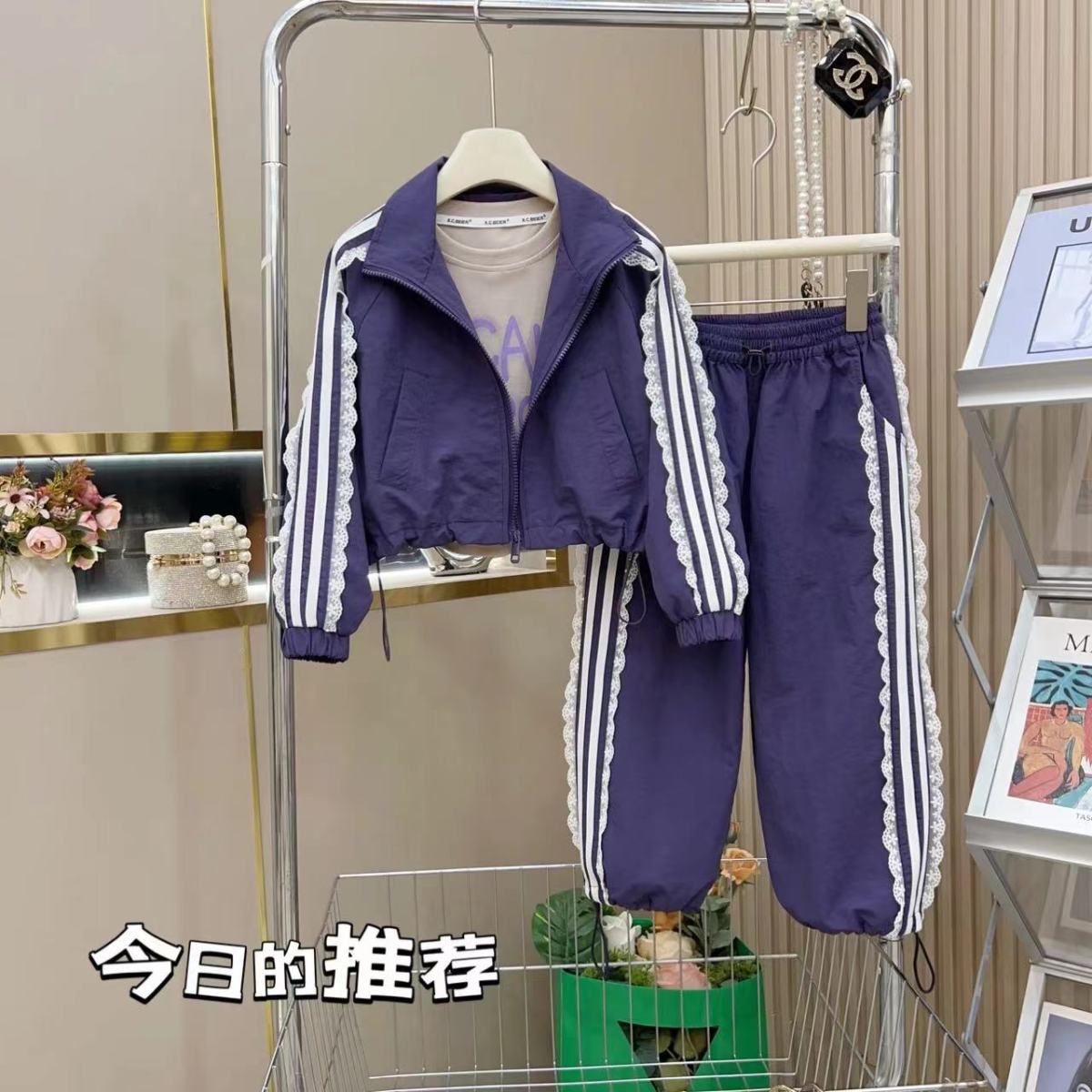 现货2025秋季春秋休闲风常规女孩子套装洋气拼接欧若新中式