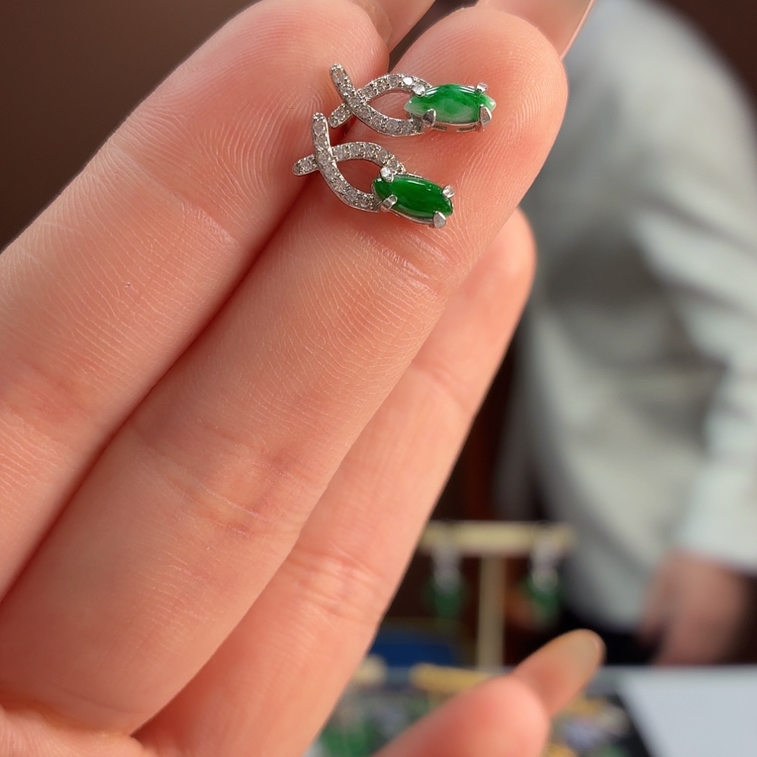 翡翠银S925镶嵌耳饰